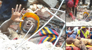 Scenes of the collapsed building. 